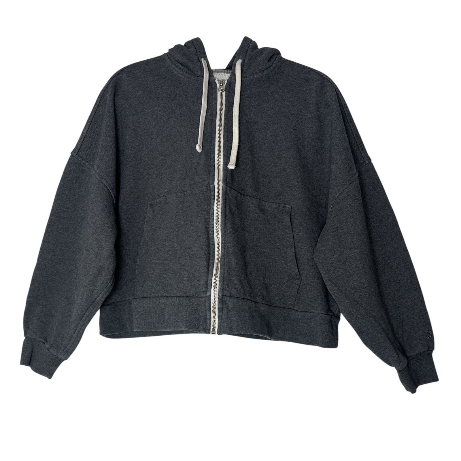 Everlane Sweatshirt Hoodie Womens Large Gray Full Zip Thick Cropped Boxy